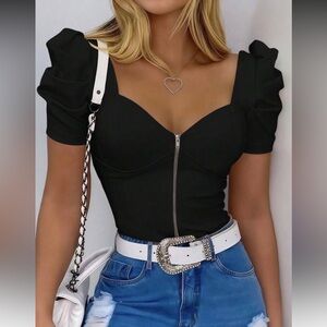 Elegant Black Puff Sleeve Top